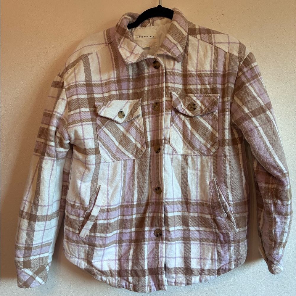 Aeropostale Plaid Jacket in Cream and Brown